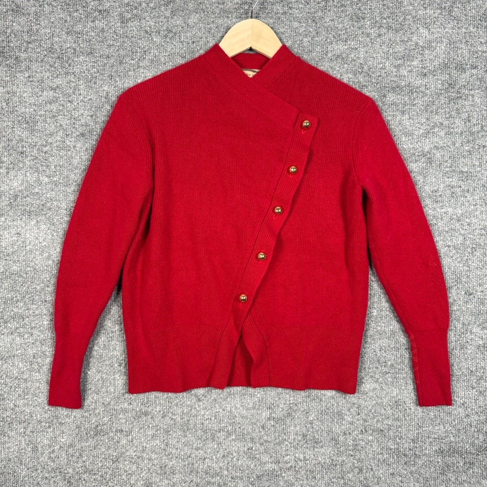 Burberry Size Small Cardigan‎ Sweater Red Wool Blend Ribbed Asymmetrical Button